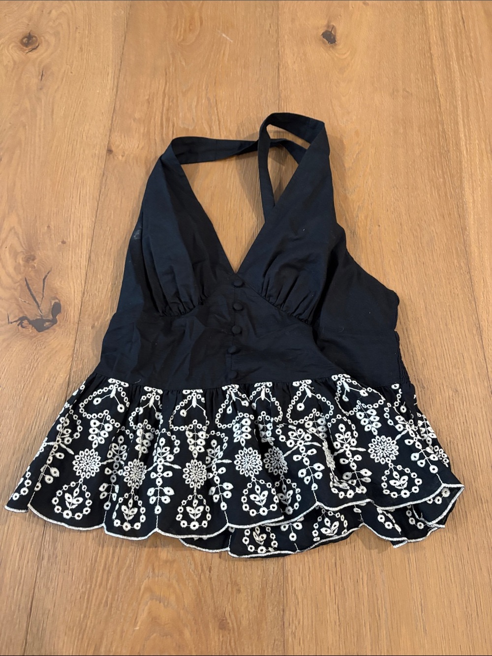 Express Black Halter Camisole with White Embroidered Peplum